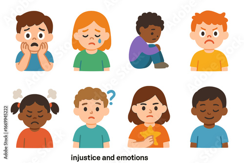 Children's Emotional Health Icons. Flat vector mini-illustrations overdose and mental health in colors children's illustrations: