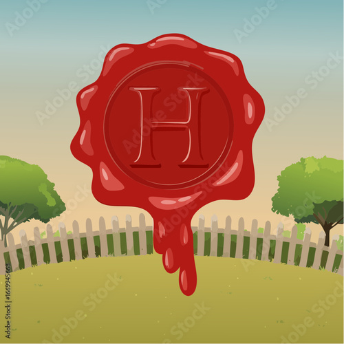 Red seal wax with alphabet letter H vector