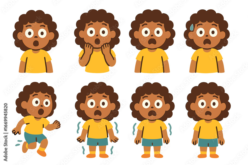 Fototapeta premium Children's Shock Illustrations. Flat vector mini-illustrations shock reactions in colors children's illustrations: wide eyes, open