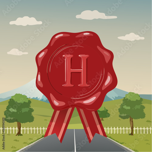 Red seal wax with alphabet letter H vector