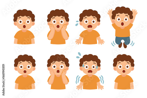 Children's Shock Illustrations. Flat vector mini-illustrations shock reactions in colors children's illustrations: wide eyes, open