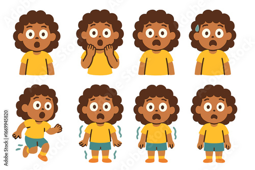 Children's Shock Illustrations. Flat vector mini-illustrations shock reactions in colors children's illustrations: wide eyes, open