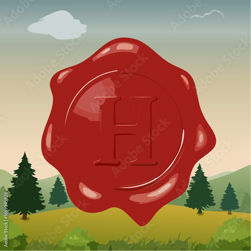 Red seal wax with alphabet letter H vector