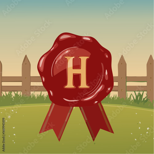 Red seal wax with alphabet letter H vector