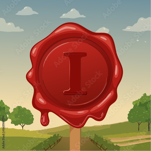 Red seal wax with alphabet letter I vector