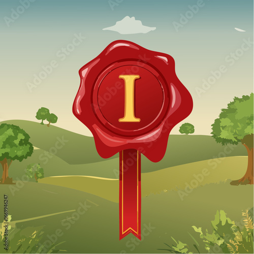 Red seal wax with alphabet letter I vector