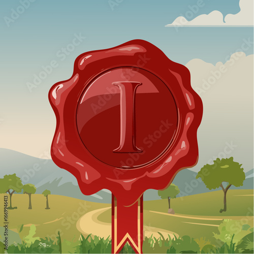 Red seal wax with alphabet letter I vector