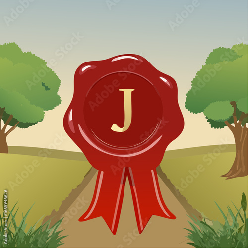 Red seal wax with alphabet letter J vector