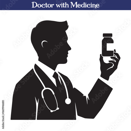 Doctor Holding Medicine Silhouette