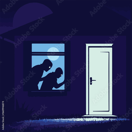 House burglary at night illustration