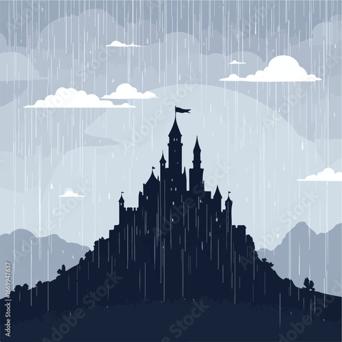 Dark Castle in Rainy Weather