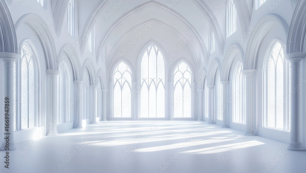 Obraz premium Empty white gothic cathedral interior