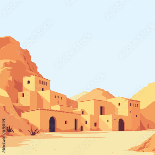 Mountain Village Landscape Illustration