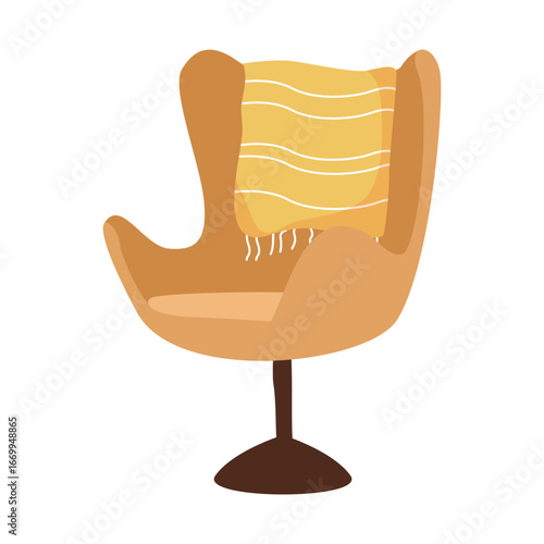 Minimalist Modern Swivel Armchair with Blanket and Cushion Interior Illustration