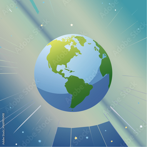 Planet earth illustration with light rays in a space