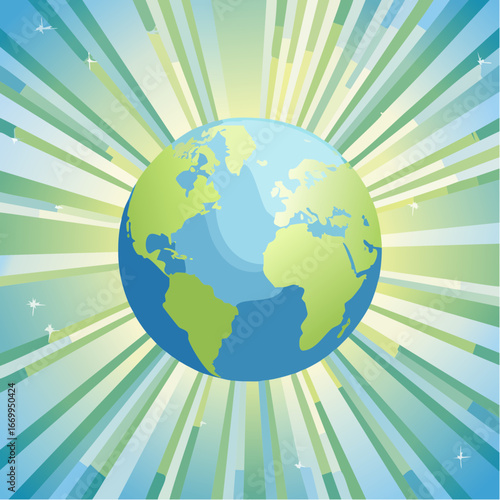 Planet earth illustration with light rays in a space