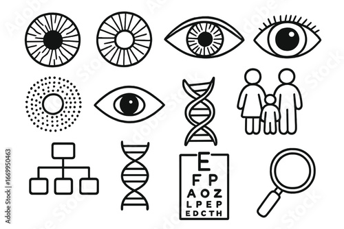 Iris Eye Doodle. Hand-drawn doodle illustration iris and eye color iris, radial pattern, light eye, dark eye, pigment lines,