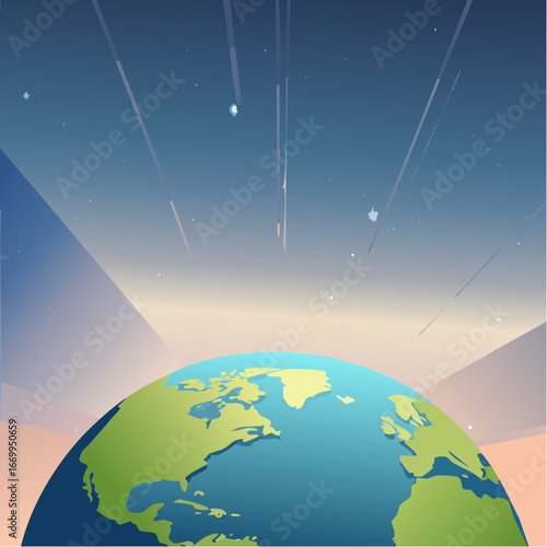 Planet earth illustration with light rays in a space