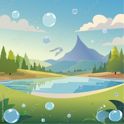 Illustration of Water Droplets Forming Bubbles, High-Resolution Graphic, Creative Design Element