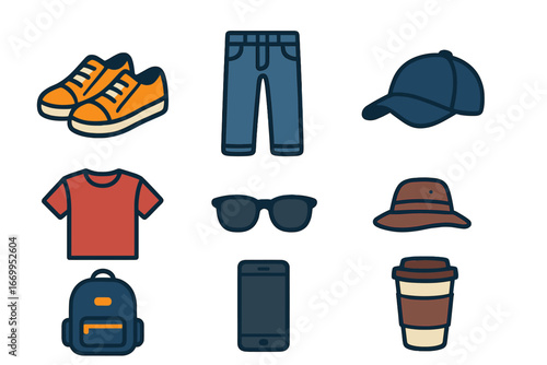 Prehistoric Footprints Icons. Flat vector mini-illustrations prehistoric footprints in colors children's illustrations: dinosaur