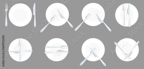 Elegant Table Manner of Silver Gradient Fork Knife on White Plate