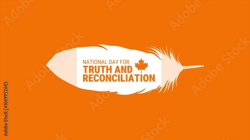 National Day for Truth and Reconciliation Animation, White Feather with Commemorative Text, Social Justice and History Symbol.