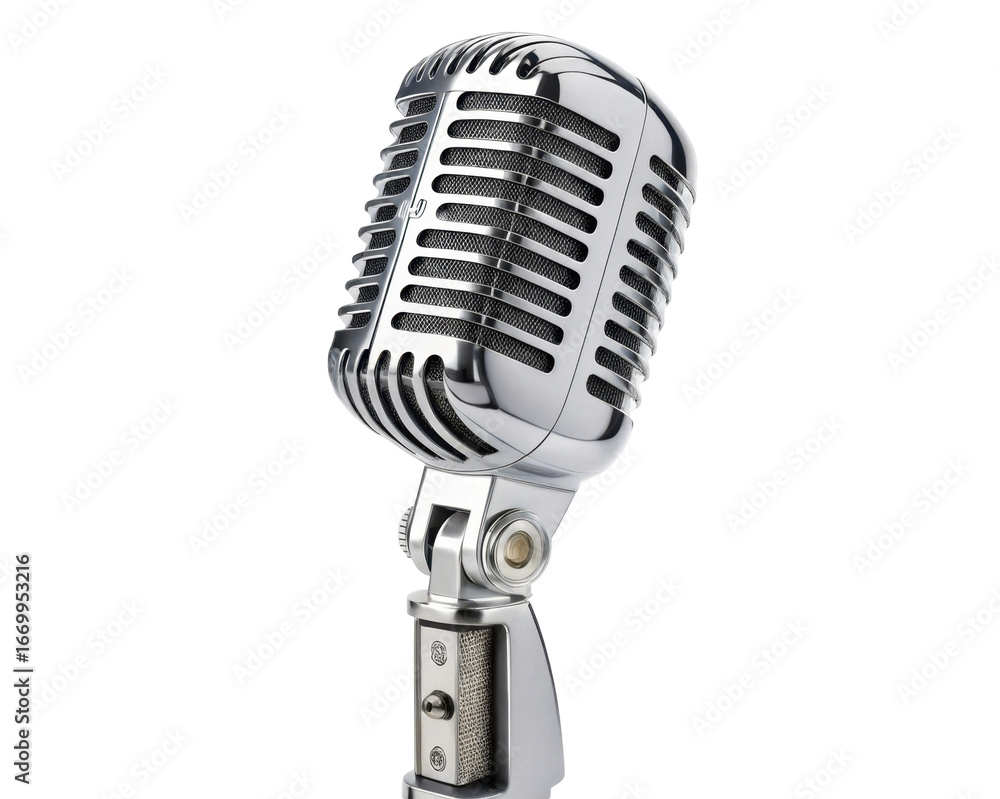 Fototapeta premium Vintage Silver Microphone Designed for Music and Speech Recording with Detailed Textured Finish