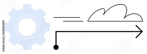 Gear, cloud, straight arrow with connecting lines illustrate workflow automation, data exchange, innovation, and technology. Ideal for cloud computing, digital transformation, system integration IT