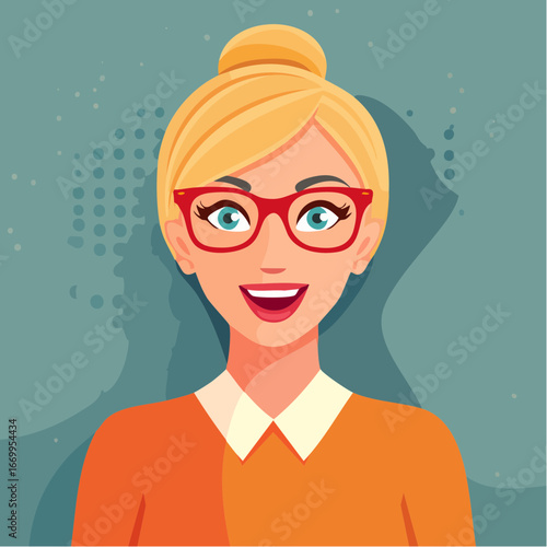 Excited pretty blond woman wearing geek retro glasses