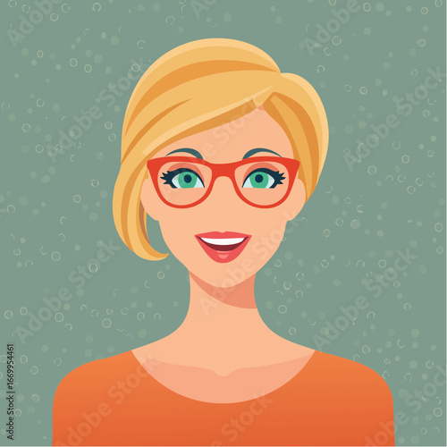 Excited pretty blond woman wearing geek retro glasses