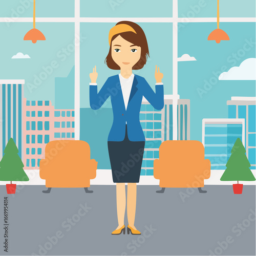Succesful business woman with her finger crossed looking excited