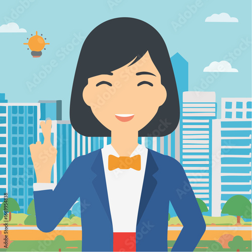 Succesful business woman with her finger crossed looking excited