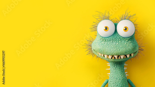 Cute cartoon style creature crocodile, background with copy space. Strangeness and uniqueness concept