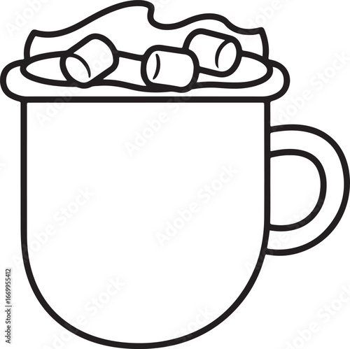 Cozy Beverage Illustration A comforting line art depiction of a warm drink with marshmallows and whipped cream