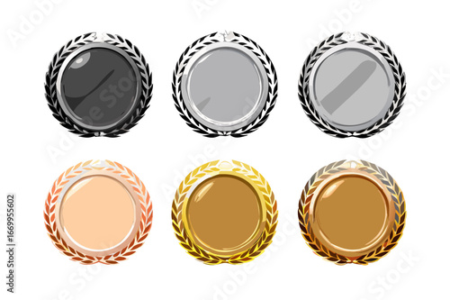 Medal set award achievement gold silver bronze laurel wreath prize winner champion victory success