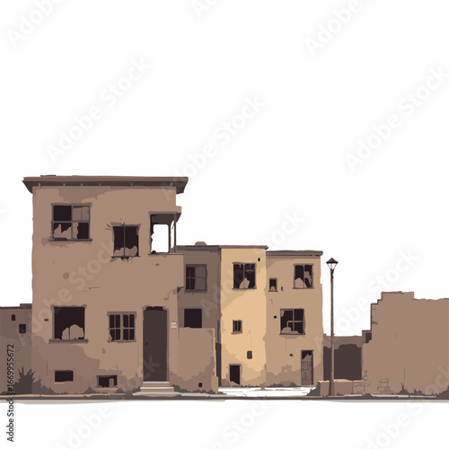 Abandoned rustic town building ruins