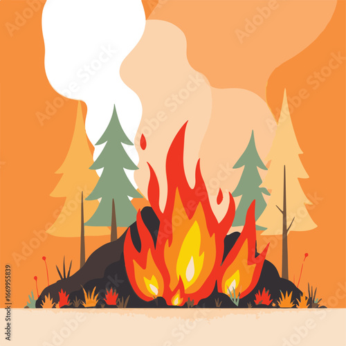 Wild forest wildfire flames illustration