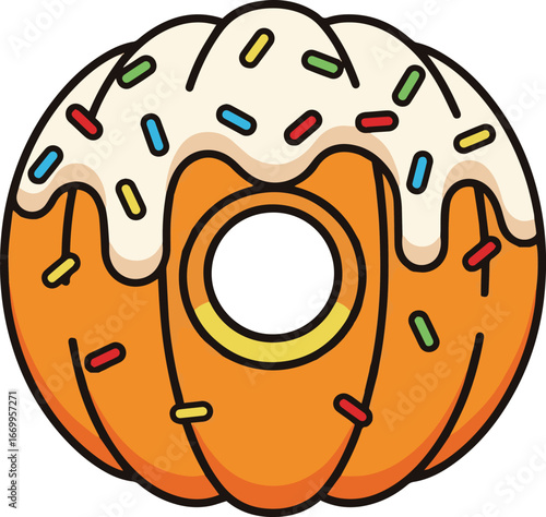 Donut Delight: A whimsically rendered illustration showcases a mouthwatering donut, adorned with colorful sprinkles and sweet glaze, inviting a moment of pure indulgence.