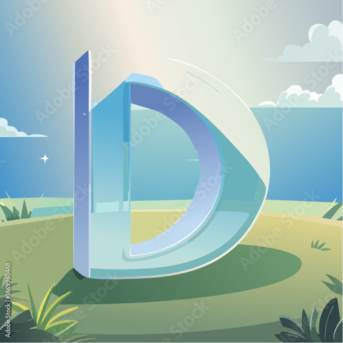 Elegant glass shining D letter, Glassy alphabet VECTOR