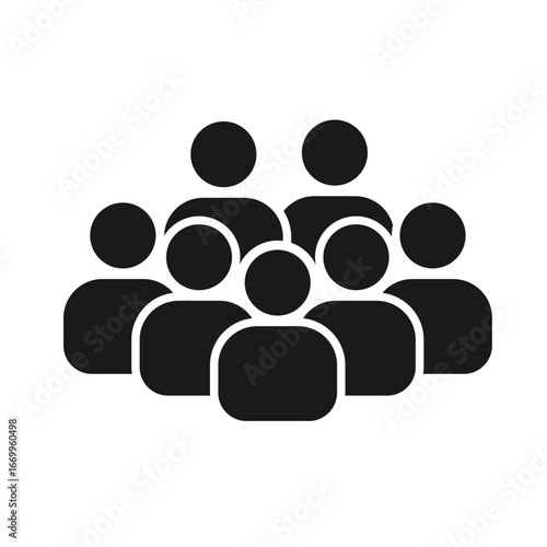 Black and white illustration of a group of people, representing a community.