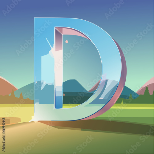 Elegant glass shining D letter, Glassy alphabet VECTOR