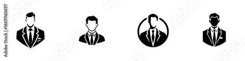 Businessmen Icons Silhouette Formal Attire Professional Men Suits Ties, minimalist monochrome icons