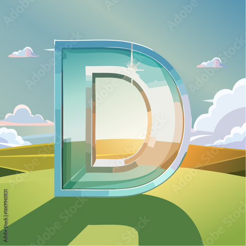 Elegant glass shining D letter, Glassy alphabet VECTOR