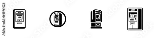 Automated Teller Machine Icons, minimalist monochrome icons