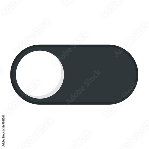 A dark gray toggle switch with a white circular button on the left side, indicating an off or inactive state.
