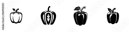 Bell Pepper Icons and Silhouettes Collection, minimalist monochrome icons