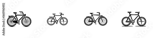 Bicycle Icons and Silhouettes Collection, minimalist monochrome icons