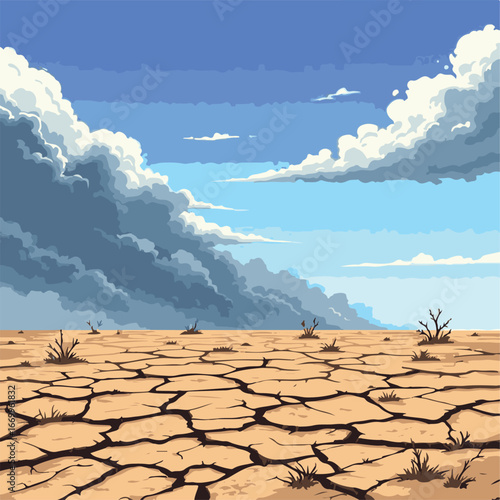 Drought cracked land under blue sky