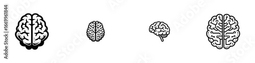 Human Brain Icons for Medical and Science Themes, minimalist monochrome icons