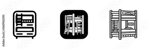 Bunk Bed Line Art Icons, minimalist monochrome icons